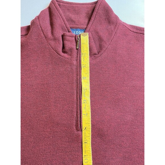Izod Mens Large Quarter Zip Pullover Knit Cotton Burgundy Cuffed Long Sleeves - Picture 4 of 8